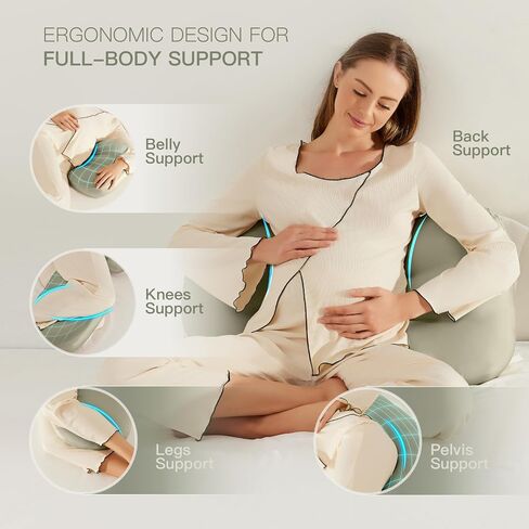 Pregnancy Pillow for Sleeping, Full Body Maternity Pillow, Cooling & Buttery Soft Sustainable Tencel Lyocell with Removable & Washable Cover, Multi-Functional Comfort, Grey Green in Saudi Arabia