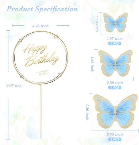 11 قطعة من كعكة الفراشة أقطار أعلى مع كعكة عيد ميلاد سعيد أقطار أعلى من الذهب الوردي الفراشة زخارف كعكة عيد ميلاد للبنات عيد ميلاد حفل زفاف ديكور استحمام الطفل (وردي 3) in Kuwait