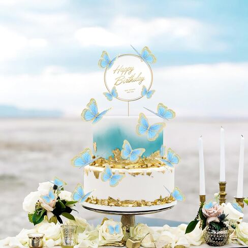 11 قطعة من كعكة الفراشة أقطار أعلى مع كعكة عيد ميلاد سعيد أقطار أعلى من الذهب الوردي الفراشة زخارف كعكة عيد ميلاد للبنات عيد ميلاد حفل زفاف ديكور استحمام الطفل (وردي 3) in Kuwait