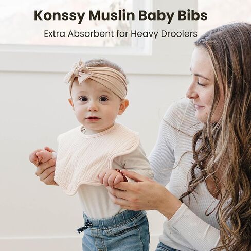 Konssy 6-Pack Muslin Baby Bandana Bibs, Drool Bibs for Girls & Boys | 100% Cotton, Soft & Absorbent, Ideal for Teething & Drooling, from Newborn to Toddler, Ages 0-36 Months in Saudi Arabia
