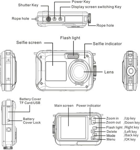 Underwater Digital Camera Waterproof Camera Dual Screens Waterproof Digital Camera Double Screens Waterproof Camera for Diving Snorkeling Swimming White (Blue) in Kuwait