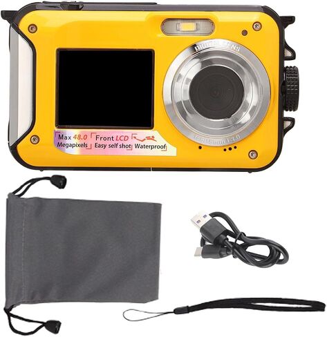 Underwater Digital Camera Waterproof Camera Dual Screens Waterproof Digital Camera Double Screens Waterproof Camera for Diving Snorkeling Swimming White (Blue) in Kuwait