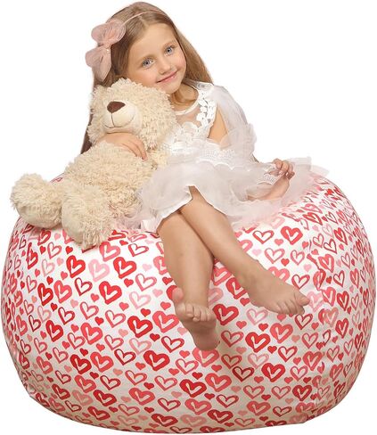 WEKAPO Stuffed Animal Storage Bean Bag Chair Cover for Kids | Stuffable Zipper Beanbag for Organizing Children Plush Toys Large Premium Cotton Canvas (Gray, X-Large) in Saudi Arabia