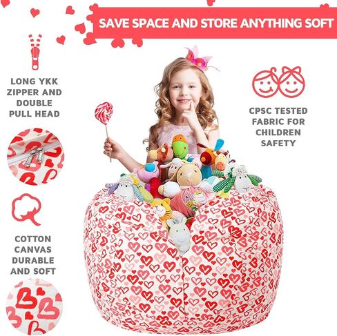 WEKAPO Stuffed Animal Storage Bean Bag Chair Cover for Kids | Stuffable Zipper Beanbag for Organizing Children Plush Toys Large Premium Cotton Canvas (Gray, X-Large) in Saudi Arabia