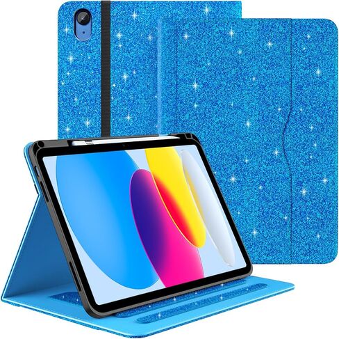 Zonefoker for iPad 10th Generation Case 2022, iPad 10 th Gen 10.9 inch Protective Cover with Pencil Holder, Multi-Angle Viewing Stand, Pocket Design, Folio Leather Cases for Women Men, Marble Blue in Saudi Arabia