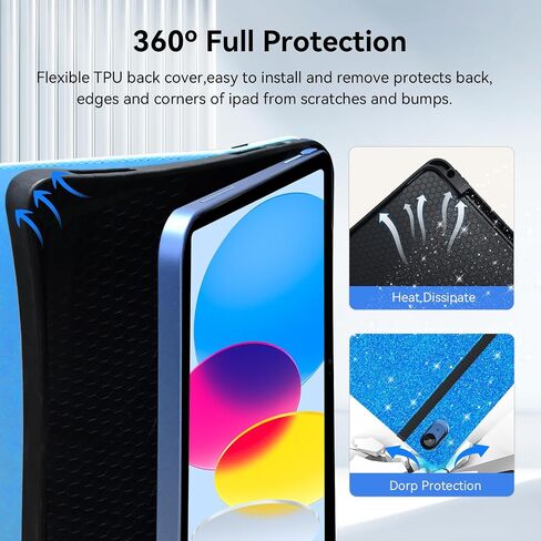 Zonefoker for iPad 10th Generation Case 2022, iPad 10 th Gen 10.9 inch Protective Cover with Pencil Holder, Multi-Angle Viewing Stand, Pocket Design, Folio Leather Cases for Women Men, Marble Blue in Saudi Arabia