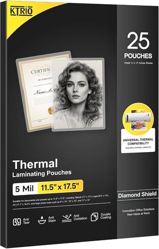 KTRIO Laminating Sheets 11.5 x 17.5 inch, 100 Pack Thermal Laminating Pouches, 3 Mil Clear Lamination Paper for School, Home & Office, Round Corner Design, Laminator Machine Needed in Saudi Arabia