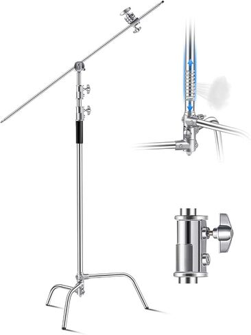 VEVOR C Stand, Max Height 10.83 ft/330 cm, Stainless Steel Heavy Duty Photography Light Stand with 4.8-9.8 ft Adjustable Height, 44 lbs/20 kg Load Capacity for Studio Softbox, Monolight, Reflector in Saudi Arabia