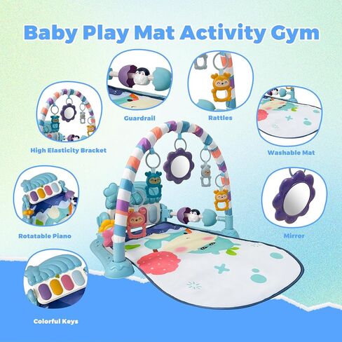 Baby Gym Play Mat, Musical Activity Center for Baby, Kick and Play Piano Gym, Tummy Time Play Mat for Newborn Babies Infants Boys Girls 0-3-6-9-12 Months (Pink) in Kuwait