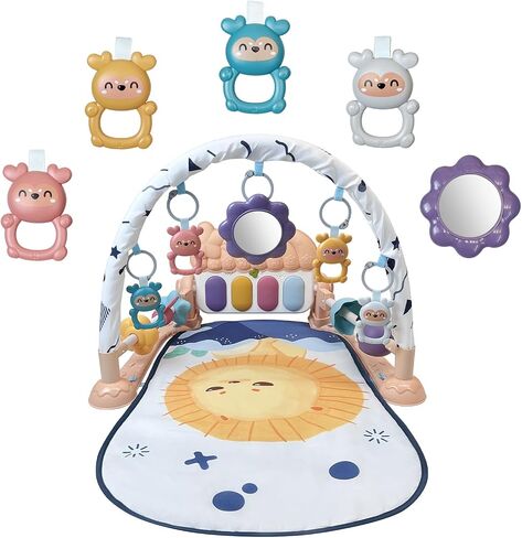 Baby Gym Play Mat, Musical Activity Center for Baby, Kick and Play Piano Gym, Tummy Time Play Mat for Newborn Babies Infants Boys Girls 0-3-6-9-12 Months (Pink) in Saudi Arabia