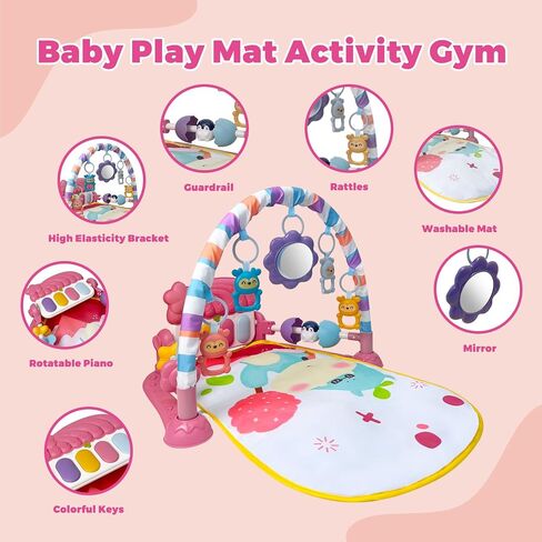 Baby Gym Play Mat, Activity Center with Music and Light for Infant, Pink | Kick and Play Piano, Tummy Time Toys, Play Gym for Babies Infants Boys Girls 0-3-6-9-12 Months, Baby Shower & Newborn Gift in Saudi Arabia