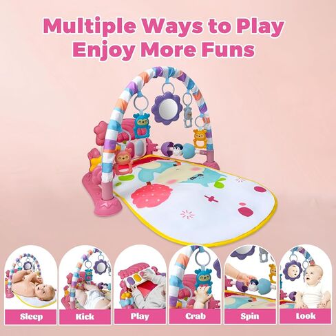 Baby Gym Play Mat, Activity Center with Music and Light for Infant, Pink | Kick and Play Piano, Tummy Time Toys, Play Gym for Babies Infants Boys Girls 0-3-6-9-12 Months, Baby Shower & Newborn Gift in Saudi Arabia