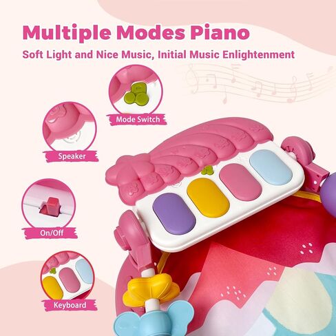 Baby Gym Play Mat, Activity Center with Music and Light for Infant, Pink | Kick and Play Piano, Tummy Time Toys, Play Gym for Babies Infants Boys Girls 0-3-6-9-12 Months, Baby Shower & Newborn Gift in Saudi Arabia