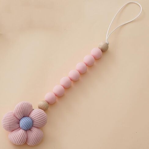 2pcs Flower Pacifier Clip, Silicone Bead Pacifier Clip for Baby Girls and Boys with Beige Daisy Birthday Christmas Gift in Saudi Arabia