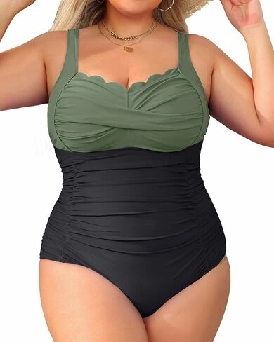 Aqua Eve Womens Plus Size One Piece Swimsuit- Tummy Control Bathing Suit Full Coverage Swimwear in Kuwait