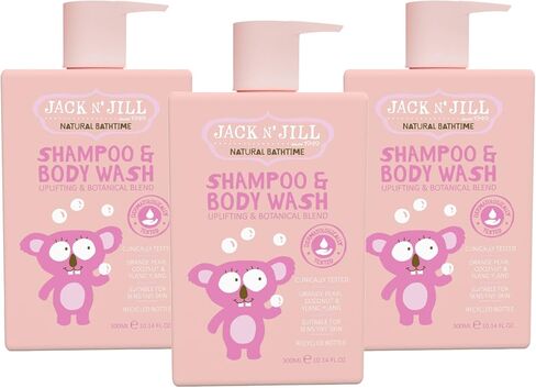 Jack N' Jill Natural Bathtime Kids Shampoo and Body Wash - Suitable for Sensitive Skin, Dermatologically Tested, Color and Soap Free, Cruelty Free, Vegan - 300 mL (Pack of 1) in Kuwait