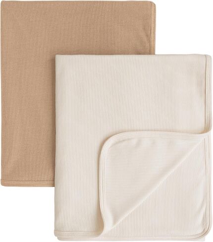 Konssy 2 Pack Ribbed Knit Swaddle Blankets for Baby Boys & Girls, 33"x42" | Soft & Stretchy Knit, Lightweight & Cozy, for Swaddling, Receiving & Stroller, Newborn to Toddler (Beige,Sage) in Saudi Arabia