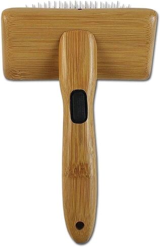 Alcott Bamboo Groom Slicker Brush with Stainless Steel Pins for Pets, Small,Black in Kuwait