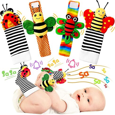 Baby Toys 0-6 Months: Baby Rattles 0-6 Months Baby Gifts for Boys Girl Infant Toys Baby Wrist Rattles Socks & Foot Finder Set Baby Shower Gifts - Newborn Toys Hand & Feet Toys for 0-3 0-12 Months in Saudi Arabia