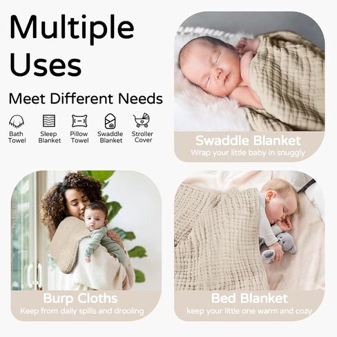 Yoofoss Hooded Baby Towels for Newborn 100% Muslin Cotton Baby Bath Towel with Hood for Babies, Infant, Toddler and Kids, Large 32x32Inch, Soft and Absorbent Newborn Essential in Kuwait