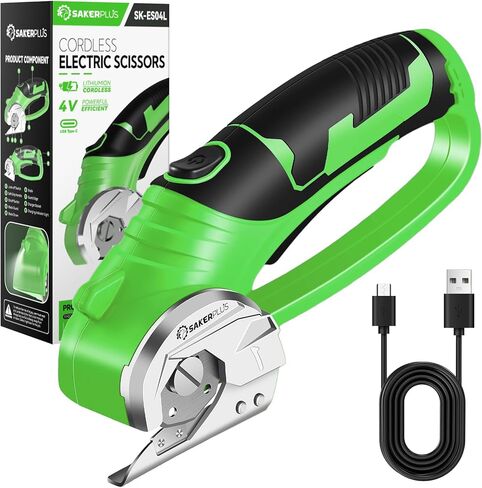 Cordless Electric Scissors,4V Rechargeable Cardboard Box Cutter Heavy Duty Fabric Scissor with Safety Lock & LED Light,Power Rotary Cutter for Leather Carpet Plastic Cutting,Sewing,Crafting in Saudi Arabia