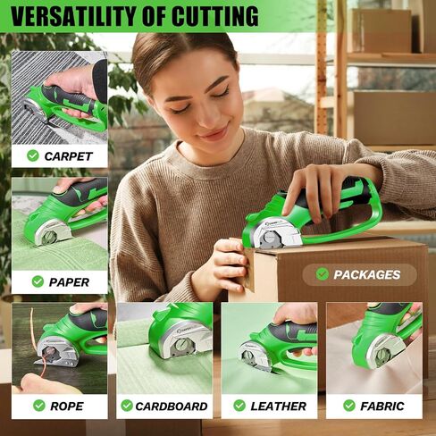 Cordless Electric Scissors,4V Rechargeable Cardboard Box Cutter Heavy Duty Fabric Scissor with Safety Lock & LED Light,Power Rotary Cutter for Leather Carpet Plastic Cutting,Sewing,Crafting in Saudi Arabia