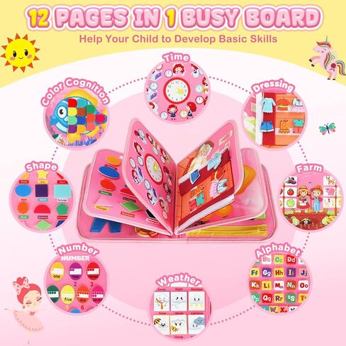 URMYWO Busy Board - Montessori Toys for 1 2 3 4 Year Old, Busy Book Toddler Activities with Fine Motor Skills, Autism Sensory Toys Gifts for Boys Girls, Travel Toys for Road Trip Plane Car in Saudi Arabia