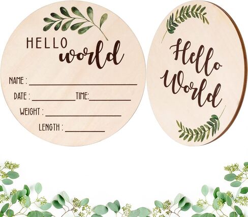 Baby Announcement Sign for Newborn - Beautiful Double-Sided Hello World Name Sign for Hospital Birth Announcement, The Perfect Round Wooden Welcome Baby Board for New Boy and Girl Gifts | Wood Board, Ideal for Hospital Birth Announcement, Capturing Newbor in Kuwait