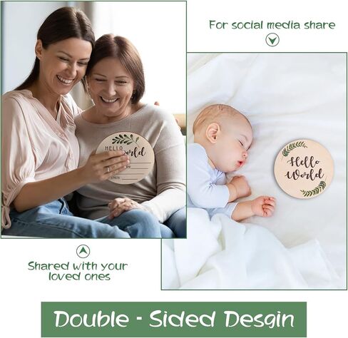 Baby Announcement Sign for Newborn - Beautiful Double-Sided Hello World Name Sign for Hospital Birth Announcement, The Perfect Round Wooden Welcome Baby Board for New Boy and Girl Gifts | Wood Board, Ideal for Hospital Birth Announcement, Capturing Newbor in Kuwait
