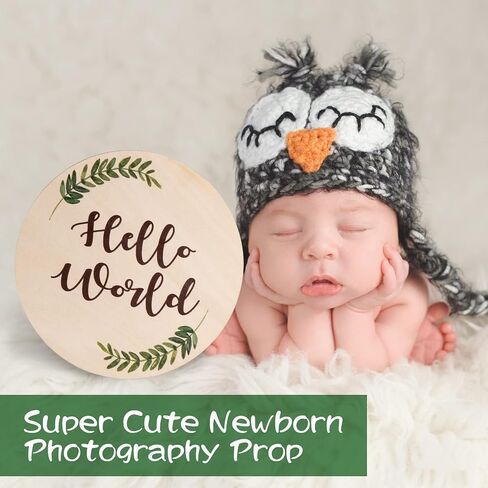 Baby Announcement Sign for Newborn - Beautiful Double-Sided Hello World Name Sign for Hospital Birth Announcement, The Perfect Round Wooden Welcome Baby Board for New Boy and Girl Gifts | Wood Board, Ideal for Hospital Birth Announcement, Capturing Newbor in Kuwait