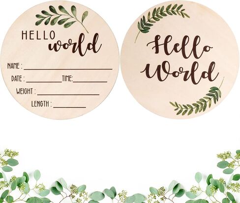 Baby Announcement Sign for Newborn - Beautiful Double-Sided Hello World Name Sign for Hospital Birth Announcement, The Perfect Round Wooden Welcome Baby Board for New Boy and Girl Gifts | Wood Board, Ideal for Hospital Birth Announcement, Capturing Newbor in Kuwait