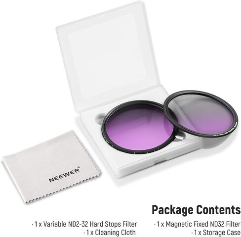 Neewer HD True Colors 52mm Variable ND Filter ND2-512 (1-9 Stops), VND Filter & Magnetic ND32 Lens Filter, Multi Coated Neutral Density Filter, No Color Shift/No X Cross/No Vignetting in Saudi Arabia