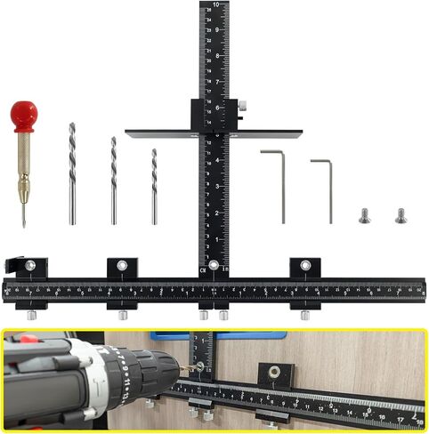 Cabinet Handle Jig, All Aluminum Cabinet Hardware Jig Tool for Handles Pulls Knobs, Cabinet Pull jig with Automatic Center Punch, Cabinet Hardware Template for Door Drawer Handles Installation in Saudi Arabia