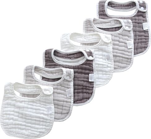 MUKIN Baby Muslin Bibs and Burp Cloths, 6 Pack, Soft Absorbent Cotton, Adjustable in Kuwait
