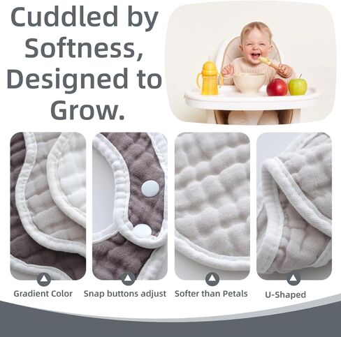 MUKIN Baby Muslin Bibs and Burp Cloths, 6 Pack, Soft Absorbent Cotton, Adjustable in Kuwait