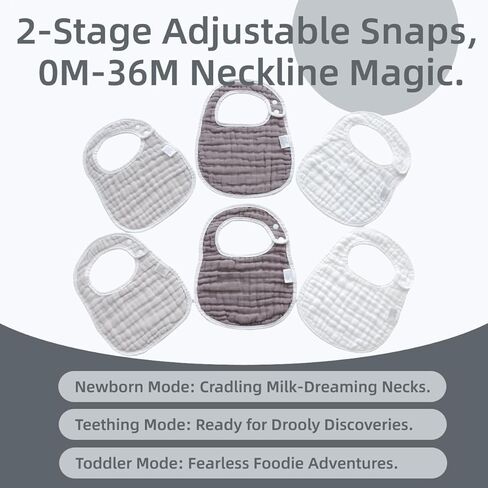 MUKIN Baby Muslin Bibs and Burp Cloths, 6 Pack, Soft Absorbent Cotton, Adjustable in Kuwait