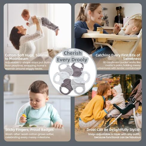 MUKIN Baby Muslin Bibs and Burp Cloths, 6 Pack, Soft Absorbent Cotton, Adjustable in Kuwait