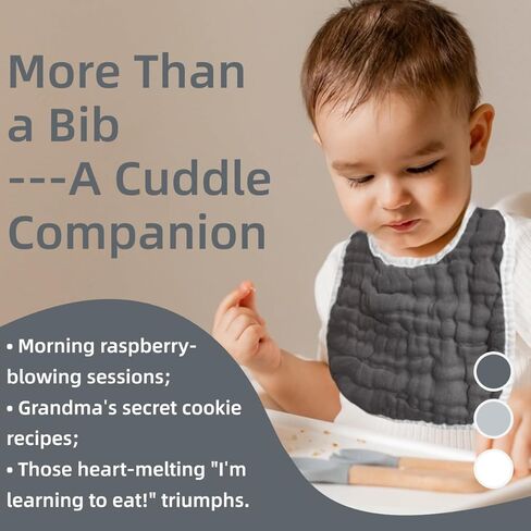 MUKIN Baby Muslin Bibs and Burp Cloths, 6 Pack, Soft Absorbent Cotton, Adjustable in Kuwait