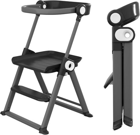 Cowiewie Folding Toddler Tower, Easy to Fold Kids Kitchen Step Stool, Space-Saving Kitchen Stool Helper for Toddler Black in Saudi Arabia