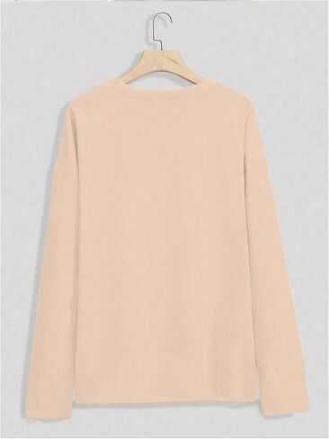 Women's Cherry Graphic Long Sleeve Corduroy Sweatshirt Drop Shoulder Crew Neck Pullover Tops in Saudi Arabia