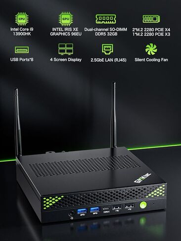 كمبيوتر شخصي صغير GMKtec Intel i7-13620H (يصل إلى 4.9 جيجا هرتز) Windows 11 Pro 32 جيجا DDR5+2 تيرابايت PCIe4.0 SSD i225V Dual NIC أجهزة كمبيوتر مكتبية صغيرة/USB-C/USB4.0 K7 Plus أزرق in Kuwait