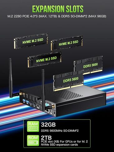 كمبيوتر شخصي صغير GMKtec Intel i7-13620H (يصل إلى 4.9 جيجا هرتز) Windows 11 Pro 32 جيجا DDR5+2 تيرابايت PCIe4.0 SSD i225V Dual NIC أجهزة كمبيوتر مكتبية صغيرة/USB-C/USB4.0 K7 Plus أزرق in Kuwait