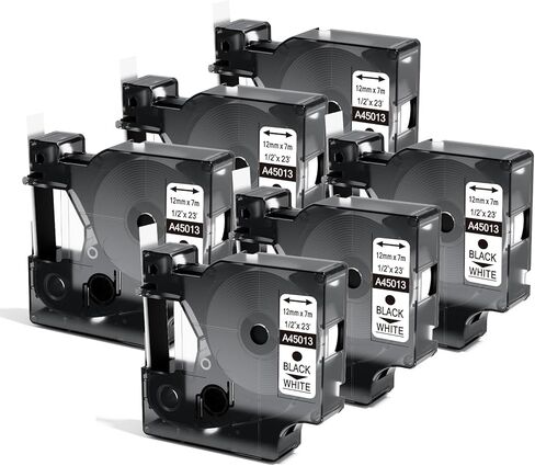 بديل شريط الملصقات المتوافق مع Oozmas لـ Dymo D1 Label Cassette 45013 S0720530 متوافق مع شريط صانع الملصقات Dymo 160 باللون الأسود على الأبيض 1/2 بوصة × 23 قدم، 4 خراطيش in Kuwait