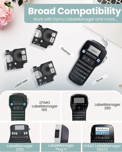 بديل شريط الملصقات المتوافق مع Oozmas لـ Dymo D1 Label Cassette 45013 S0720530 متوافق مع شريط صانع الملصقات Dymo 160 باللون الأسود على الأبيض 1/2 بوصة × 23 قدم، 4 خراطيش in Kuwait