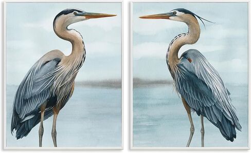 Stupell Industries Detailed Heron Bird Duo 2 Piece Gray Framed Giclee Art Set Design by Grace Popp in Saudi Arabia