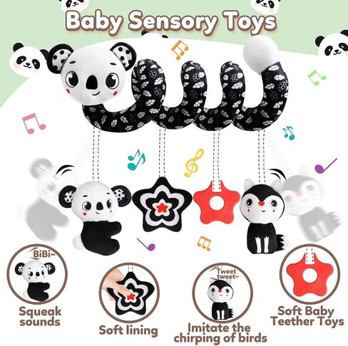 لعبة Baby Carseat Toy Black & White Drattle Spiral Toying Toy Toy Toy For Boys and Girls ، هدايا الأطفال ذات الجودة لمصالح حفلات استحمام الطفل ، عيد الحب in Saudi Arabia