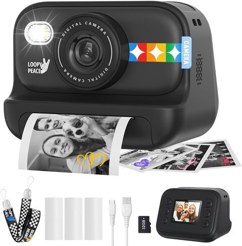Instant Print Camera for Kids, Birthday Gifts for Girls and Boys Ages 3-12 - 1080P Video Camera for Kids, Gift Ideas for Boys Ages 3 4 5 6 7 8 9 10 11 12 - Girls' Gifts for Christmas/Holidays - Purple in Saudi Arabia