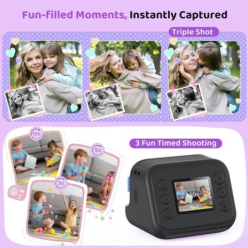 Instant Print Camera for Kids, Birthday Gifts for Girls and Boys Ages 3-12 - 1080P Video Camera for Kids, Gift Ideas for Boys Ages 3 4 5 6 7 8 9 10 11 12 - Girls' Gifts for Christmas/Holidays - Purple in Saudi Arabia