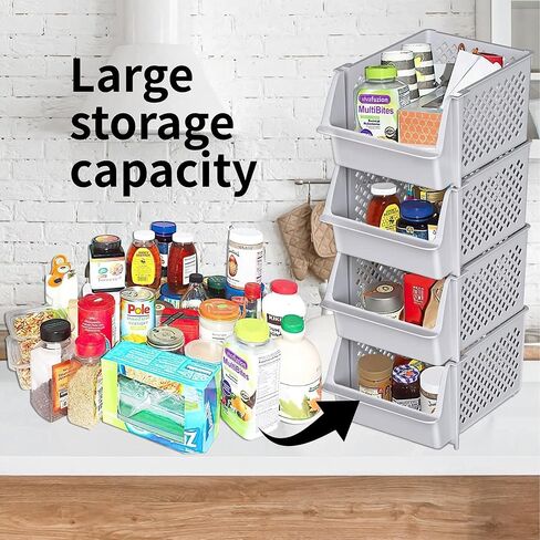 صناديق تخزين قابلة للتكديس Skywin TidyFriend لـ Pantry و 4 صناديق قابلة للتكديس لتنظيم الطعام والمطبخ والحمام (الأسود) in Kuwait