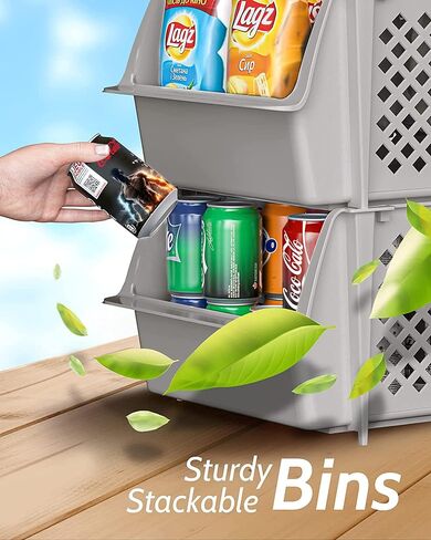 صناديق تخزين قابلة للتكديس Skywin TidyFriend لـ Pantry و 4 صناديق قابلة للتكديس لتنظيم الطعام والمطبخ والحمام (الأسود) in Kuwait